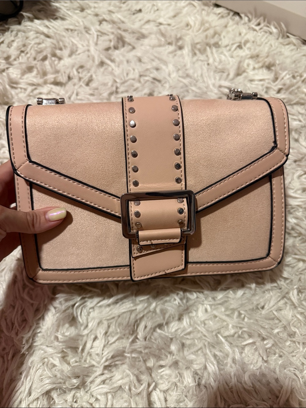 Topshop Studded Pale Pink Nude Crossbody Bag